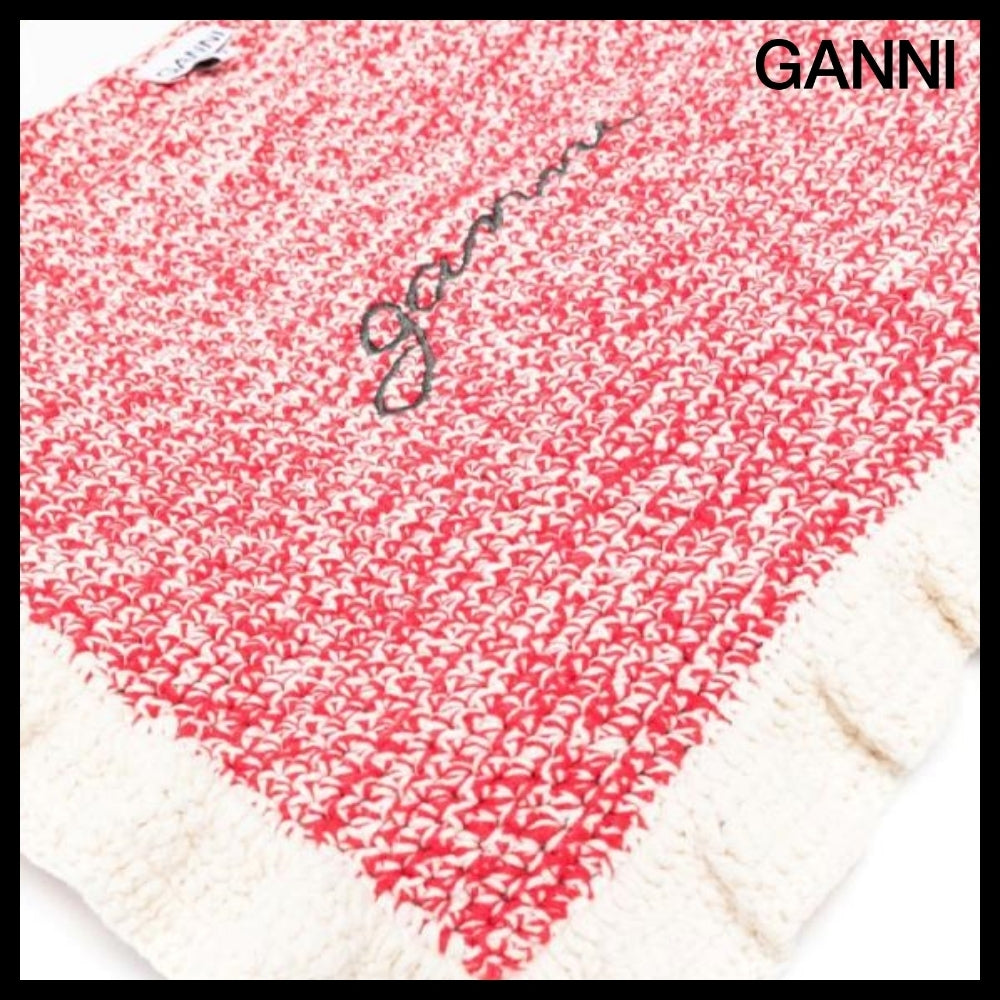 【GANNI】CROCHET FRILL TOTE BAG EGRET