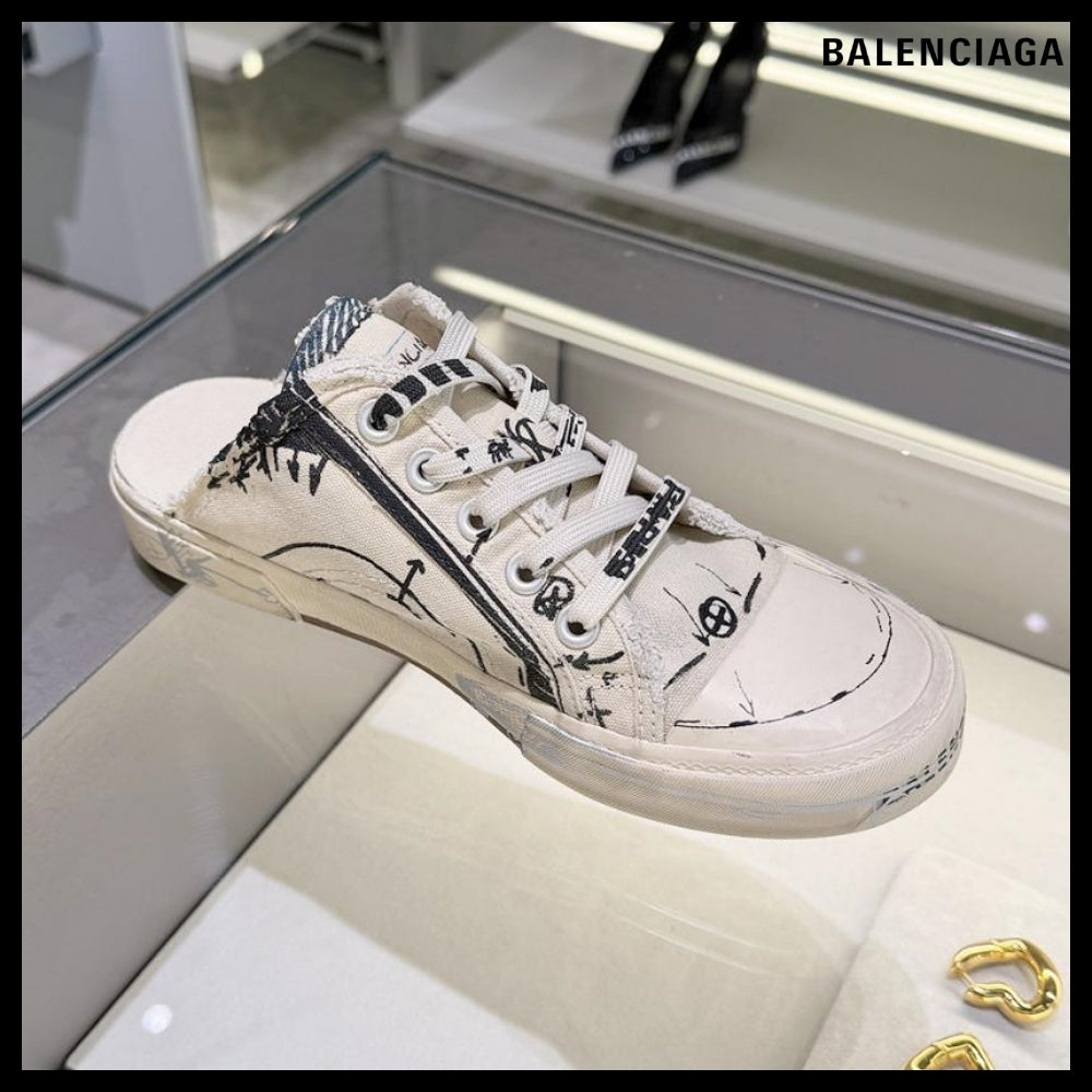 【BALENCIAGA】Paris Sketch Mule Ecru Black Blue
