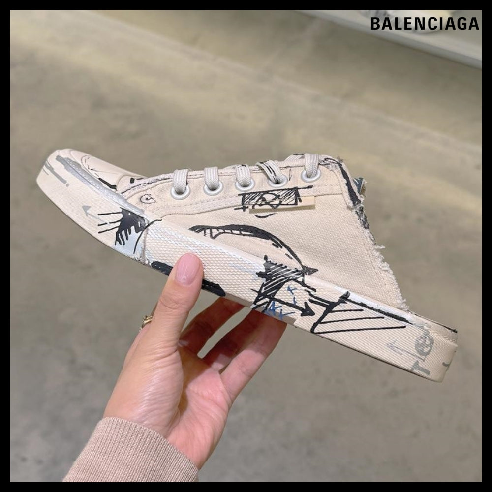 【BALENCIAGA】Paris Sketch Mule Ecru Black Blue
