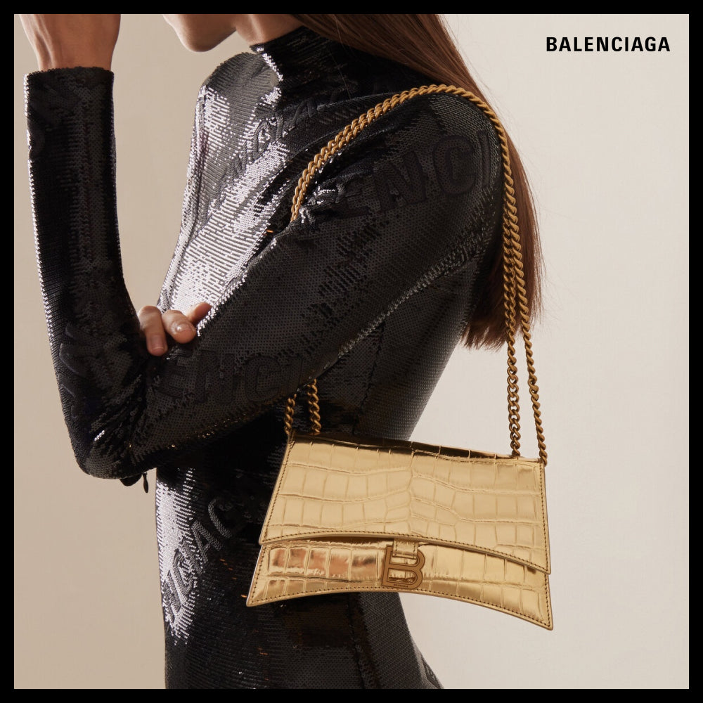 【BALENCIAGA】Crush XS Chain Bag Metallized Crocodile Emboss