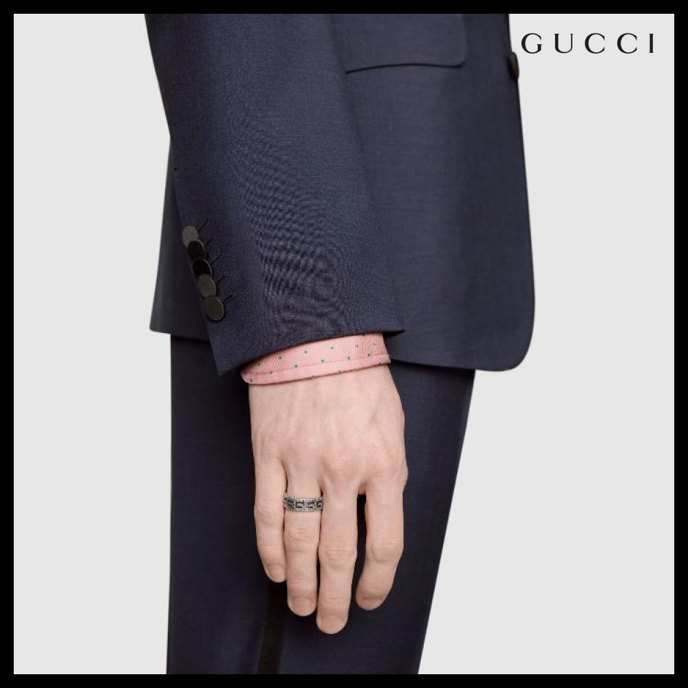 【GUCCI】Square G Sterling Wide Ring SILVER BLACK