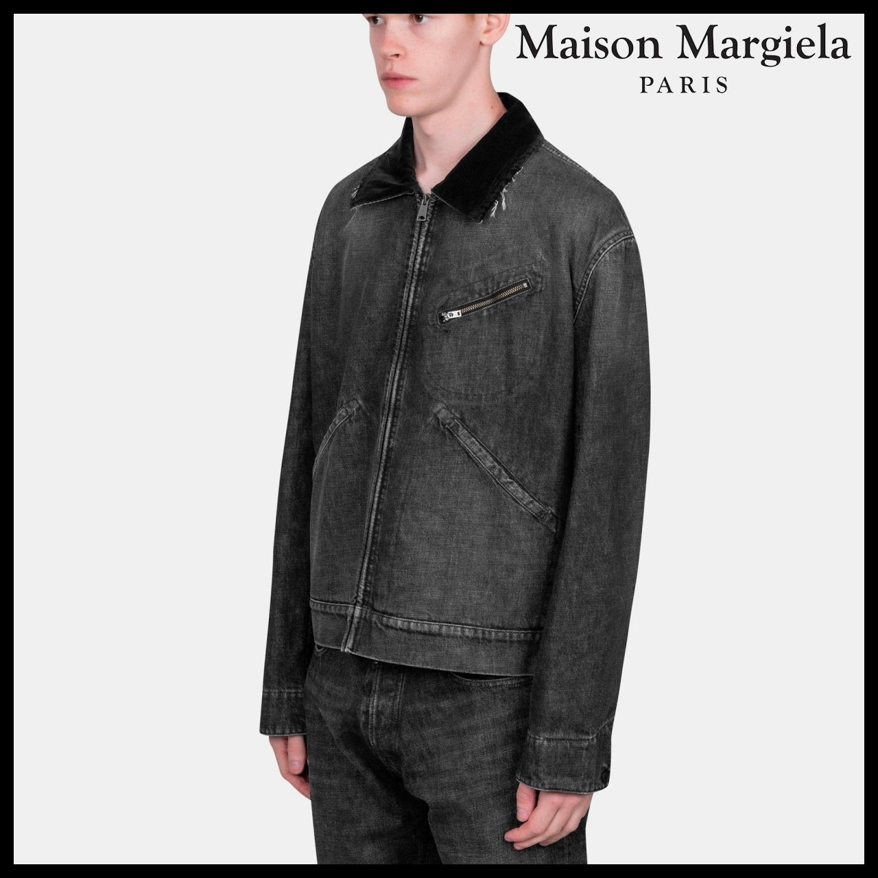 【Maison Margiela】Distressed Collar Denim Jacket Washed