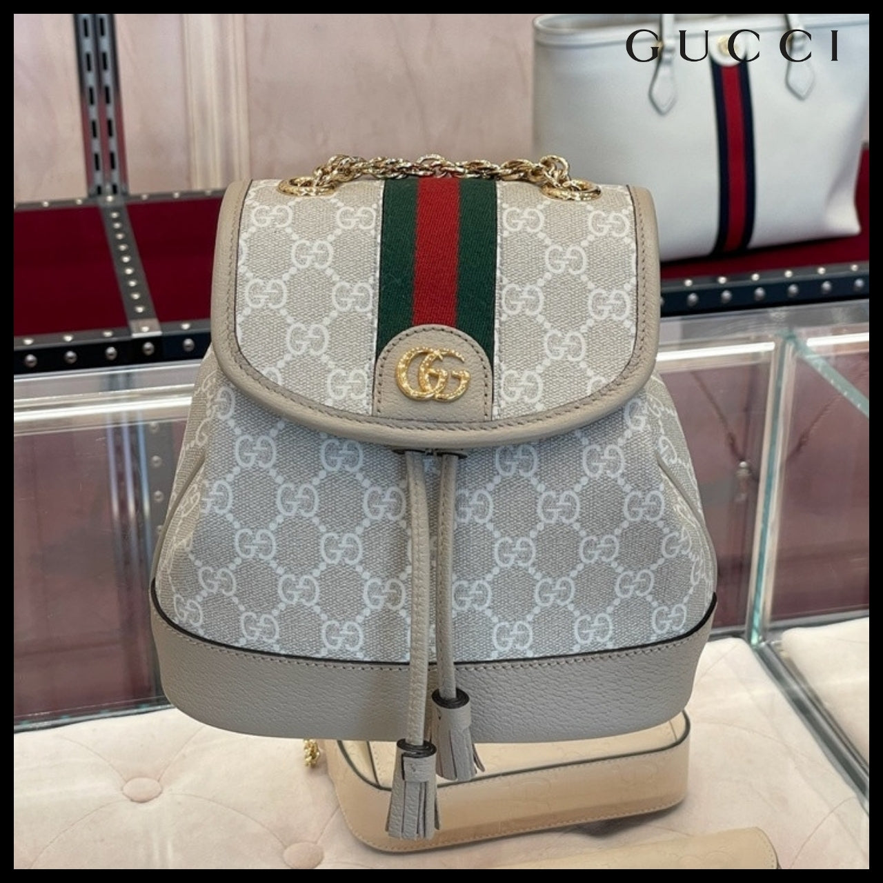 【GUCCI】GG Ophidia Supreme Canvas Mini Backpack Beige White