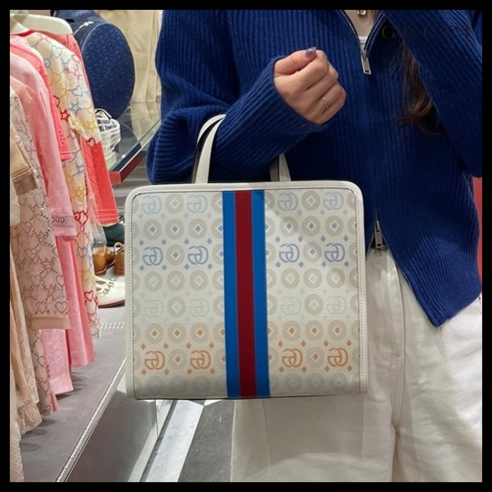 【GUCCI】GG Web Stripe Canvas Tote Bag Multi