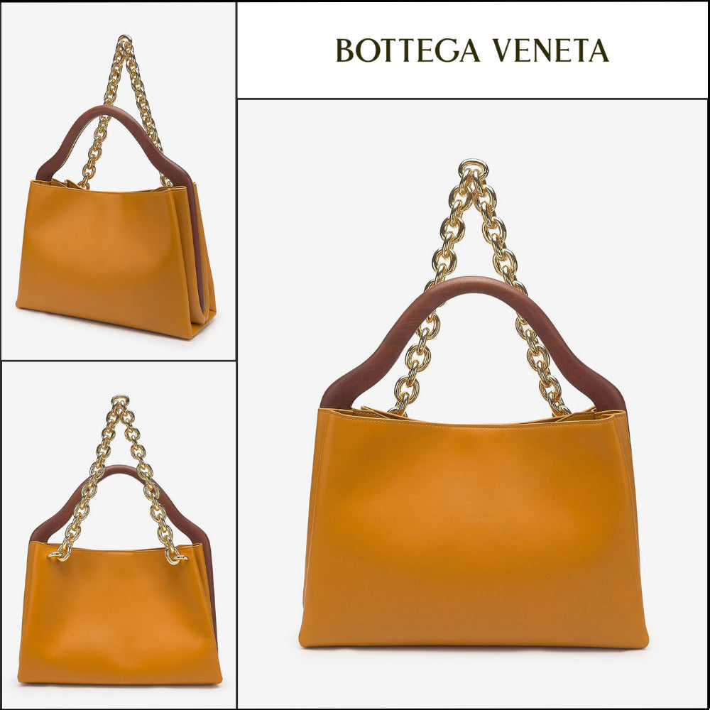 【BOTTEGA VENETA】Chain Woven Handle Mount Tote Bag Brown