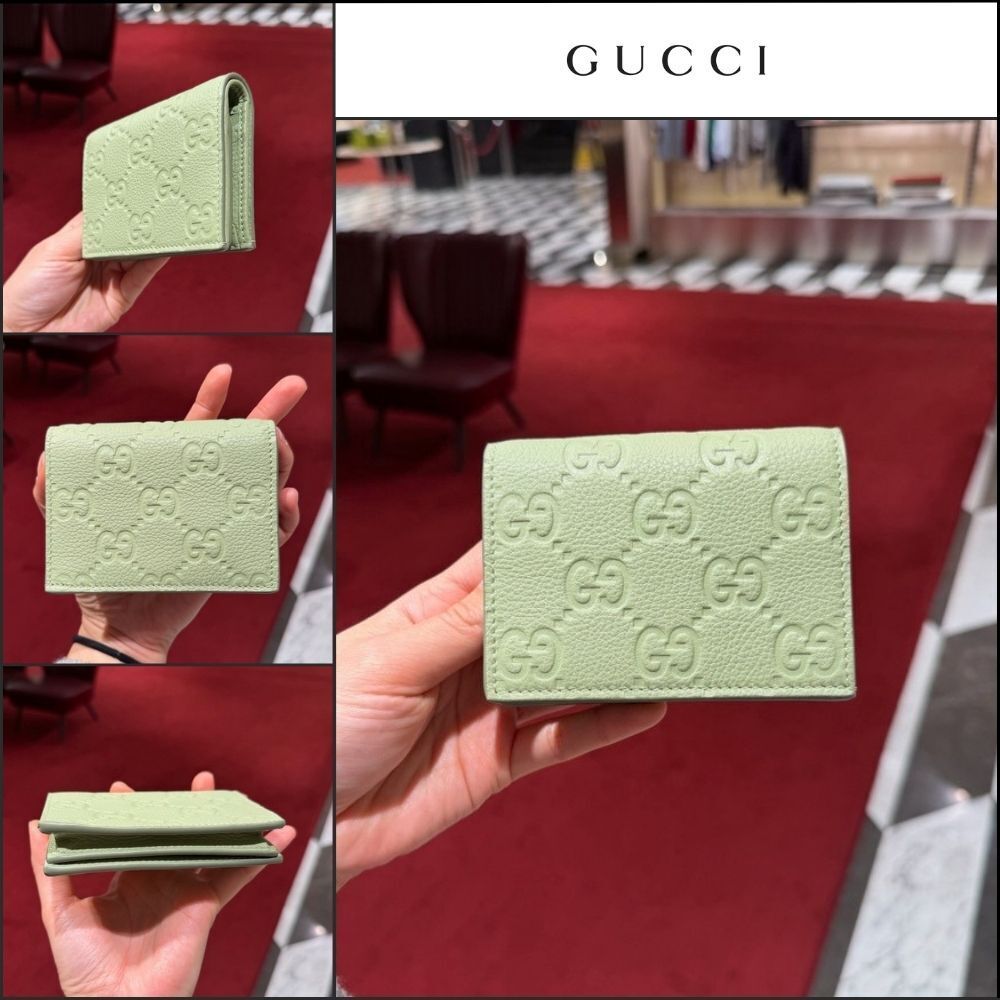 【Gucci】GG Emblem Leather Mini Bifold Wallet Pale Green