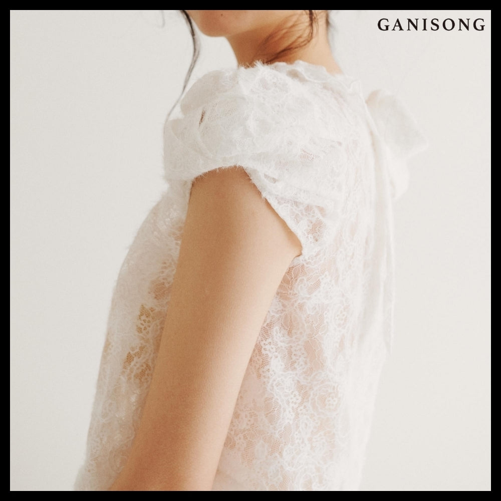 【GANISONG】Bridal Twist Puff Two-Piece Dress White
