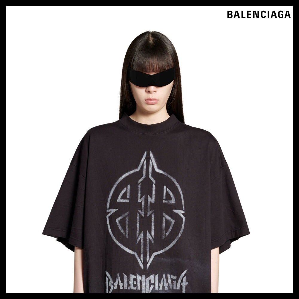 【BALENCIAGA】Black/White Metal BB Stencil Oversized T-Shirt