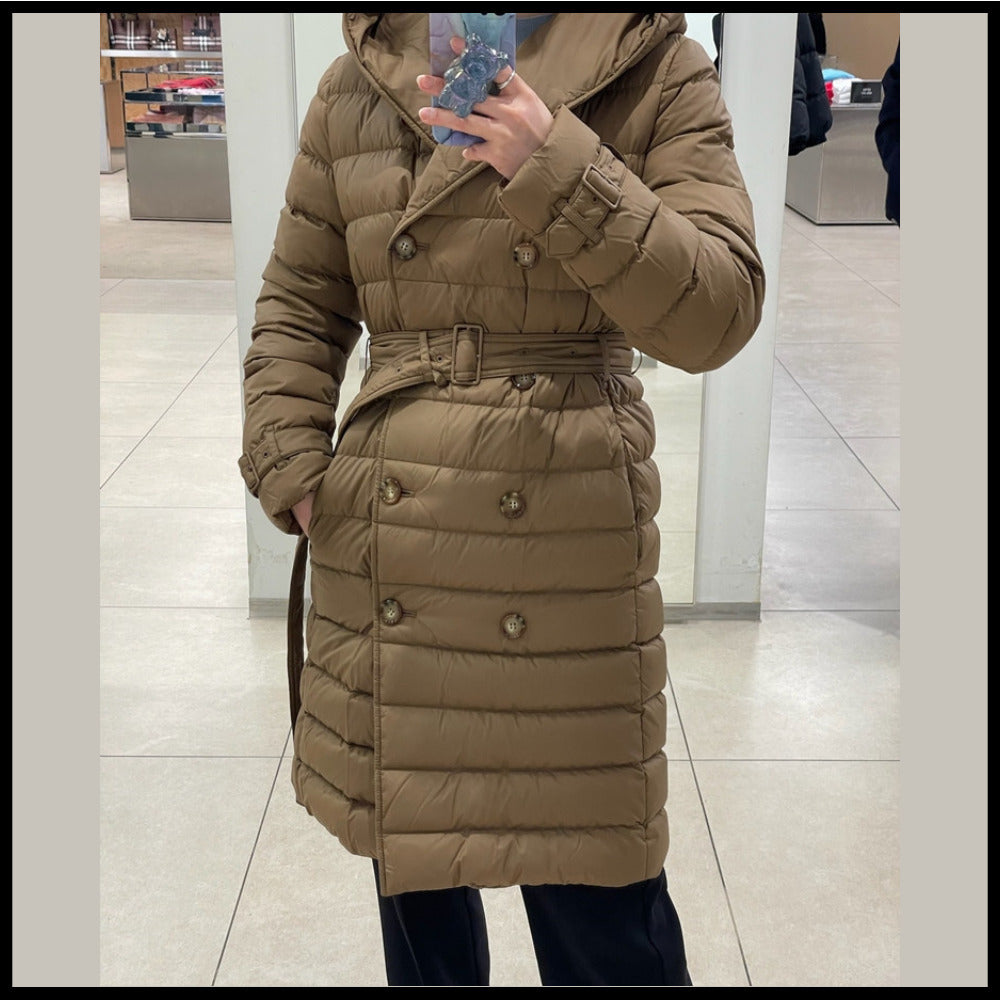 【BURBERRY】WITLEY Belted Long Down Coat Taupe Brown