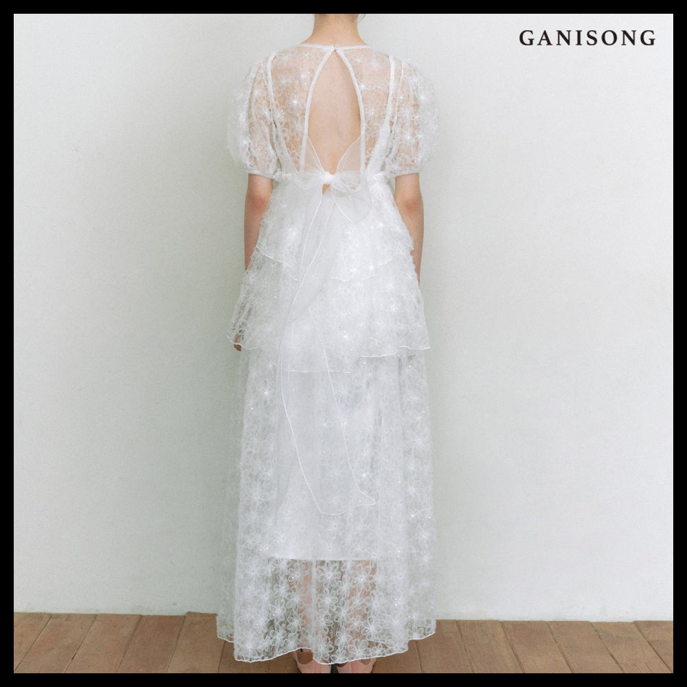 【GANISONG】Bridal Meringue Flower Dress White