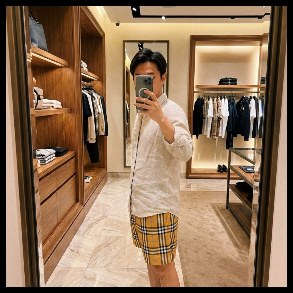 ◆Burberry◆ Check Poly Swim Pants Dusty Orange