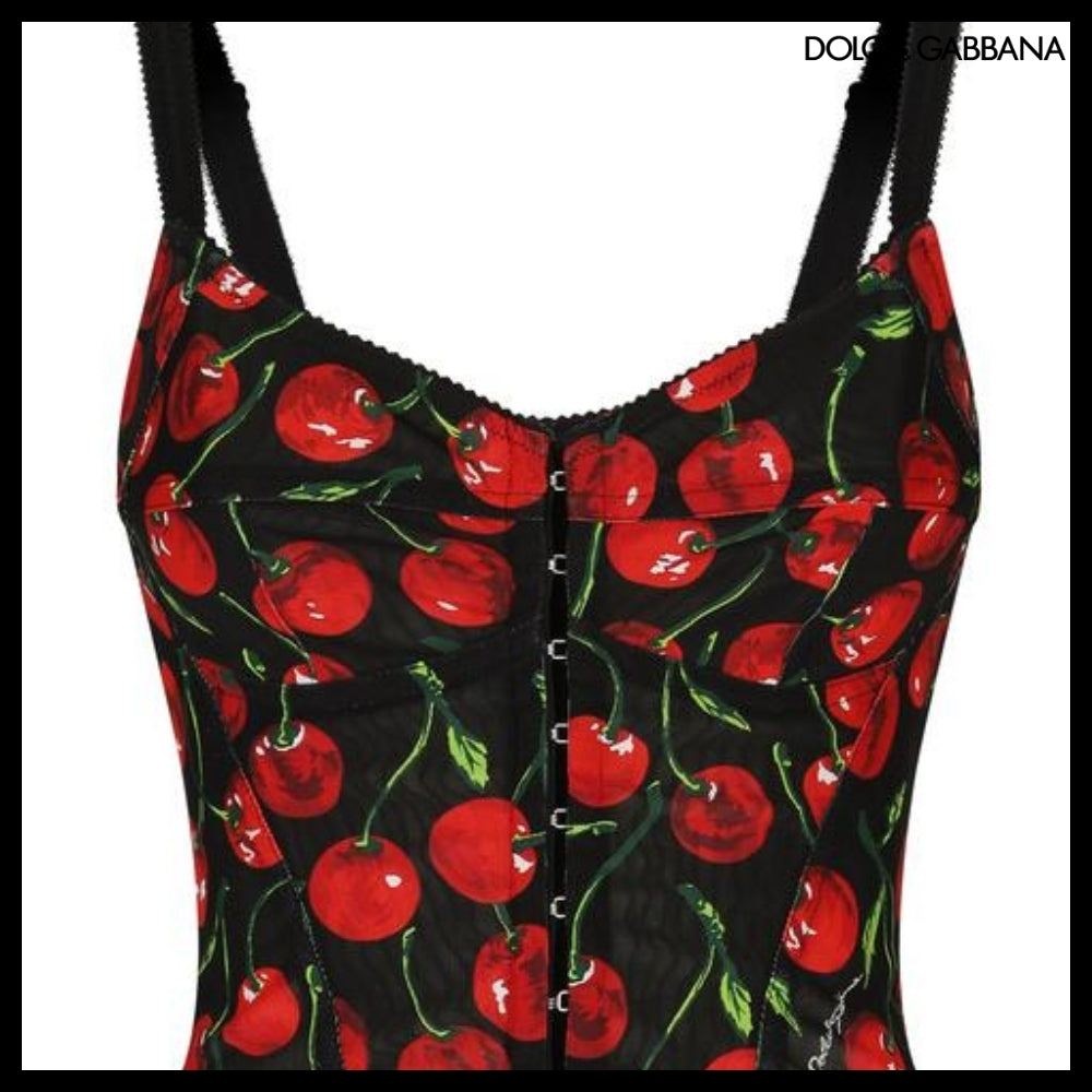 【Dolce&Gabbana】CHERRY PRINT ELASTICATED CORSET TOP