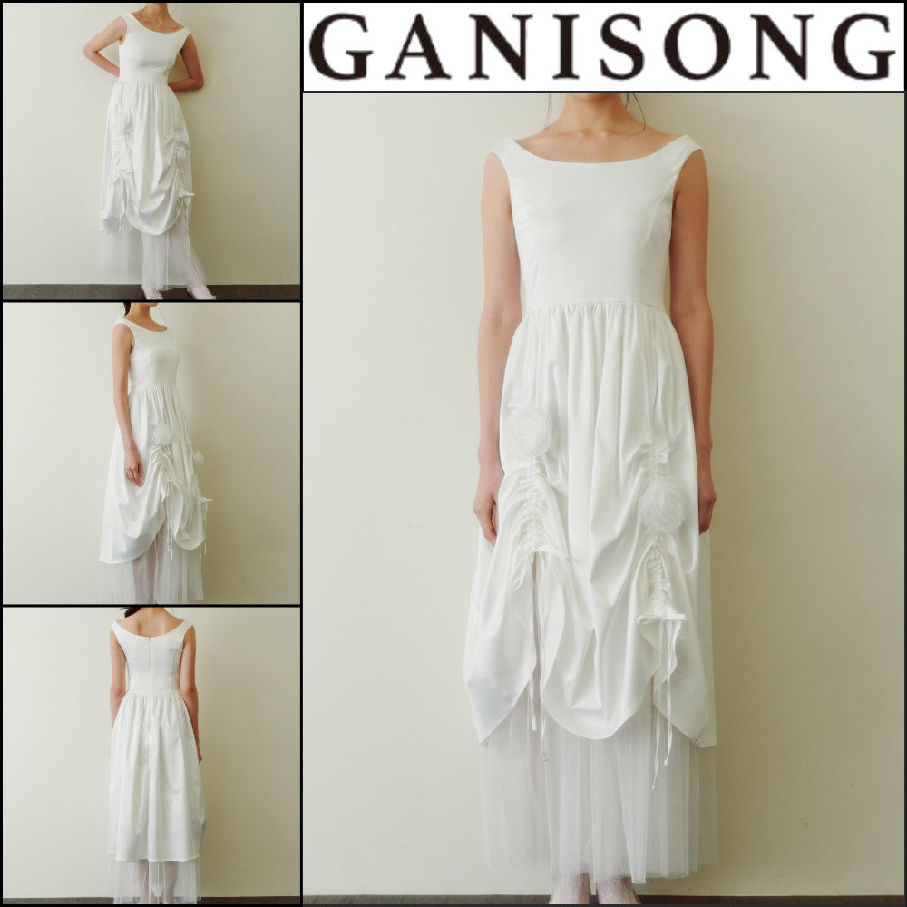 【GANISONG】Bridal Rosy Bow Dress White