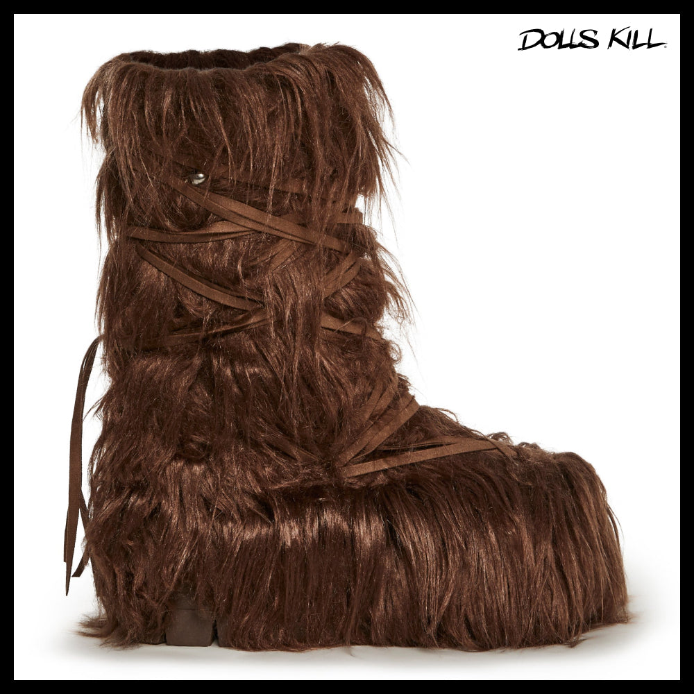 ◆DOLLS KILL◆DARKER WAVS Warp Faux Fur Boots Brown