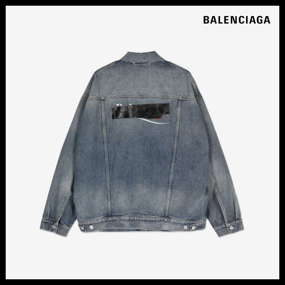 BALENCIAGA Back Tape Oversized Denim Jacket Blue