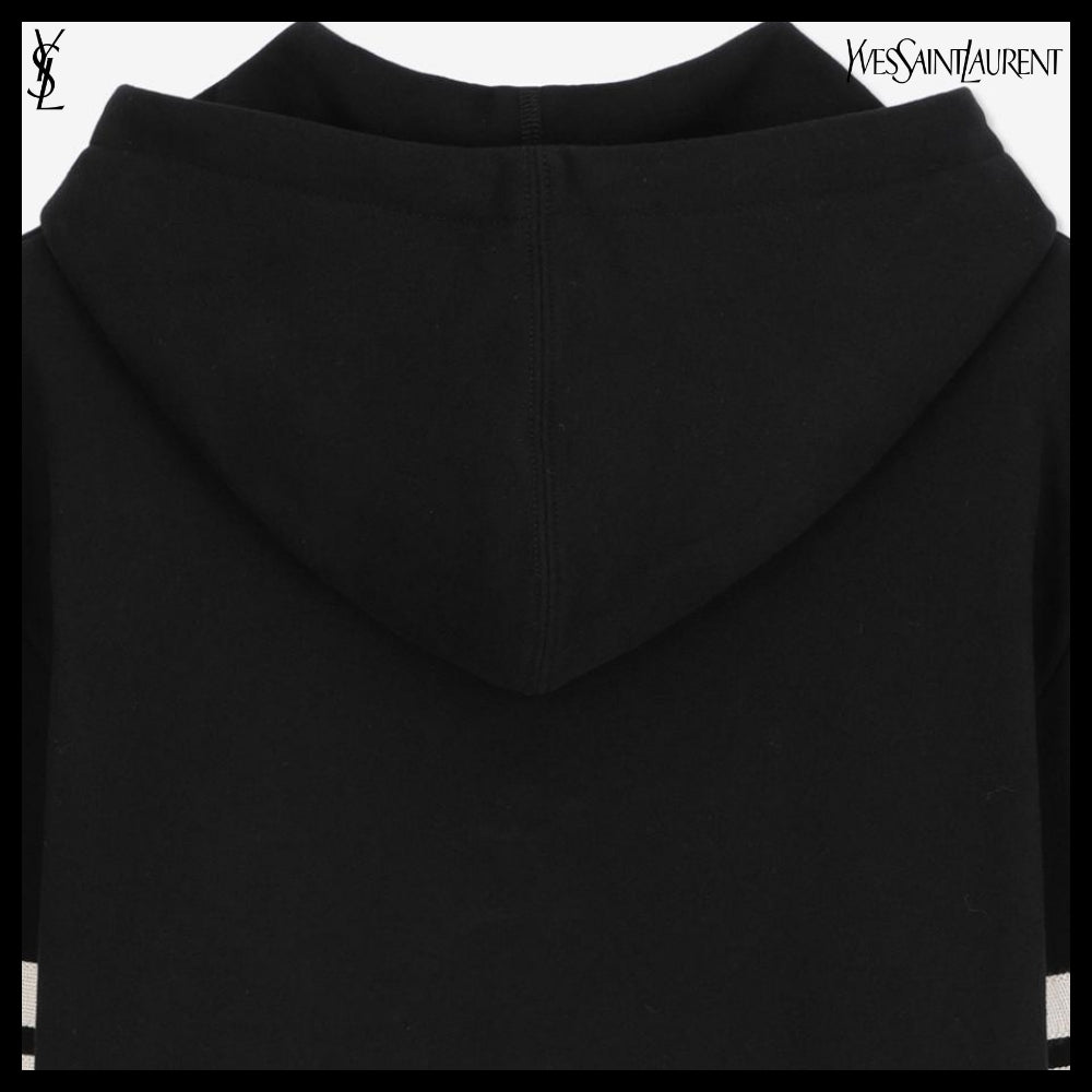 【Saint Laurent】Classic Small Logo Stripe Trim Hoodie Black