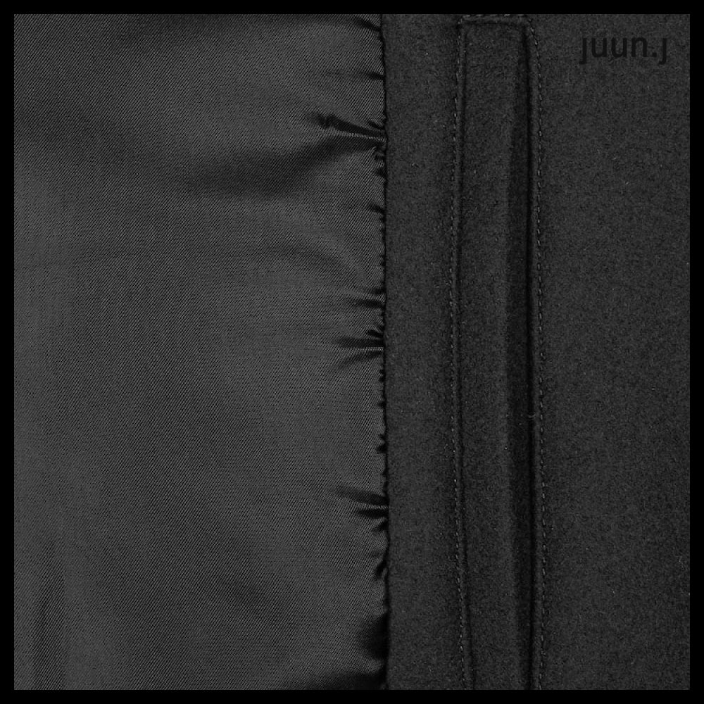 【JUUN.J】Leather Sleeve Varsity Jumper Gray