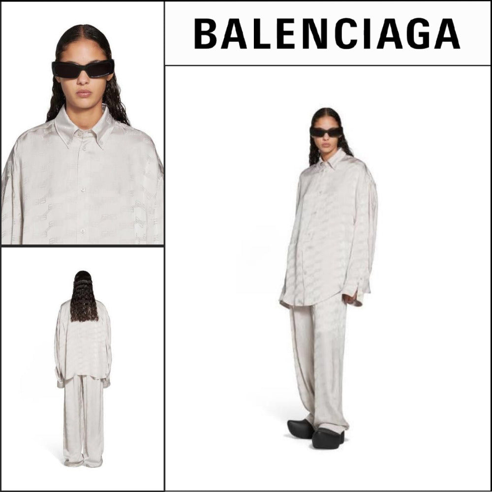 【BALENCIAGA】BB Monogram Twisted Sleeve Shirt Grey