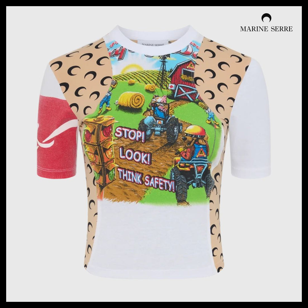 【MARINE SERRE】Regenerated Graphic Baby Fit T Shirt White