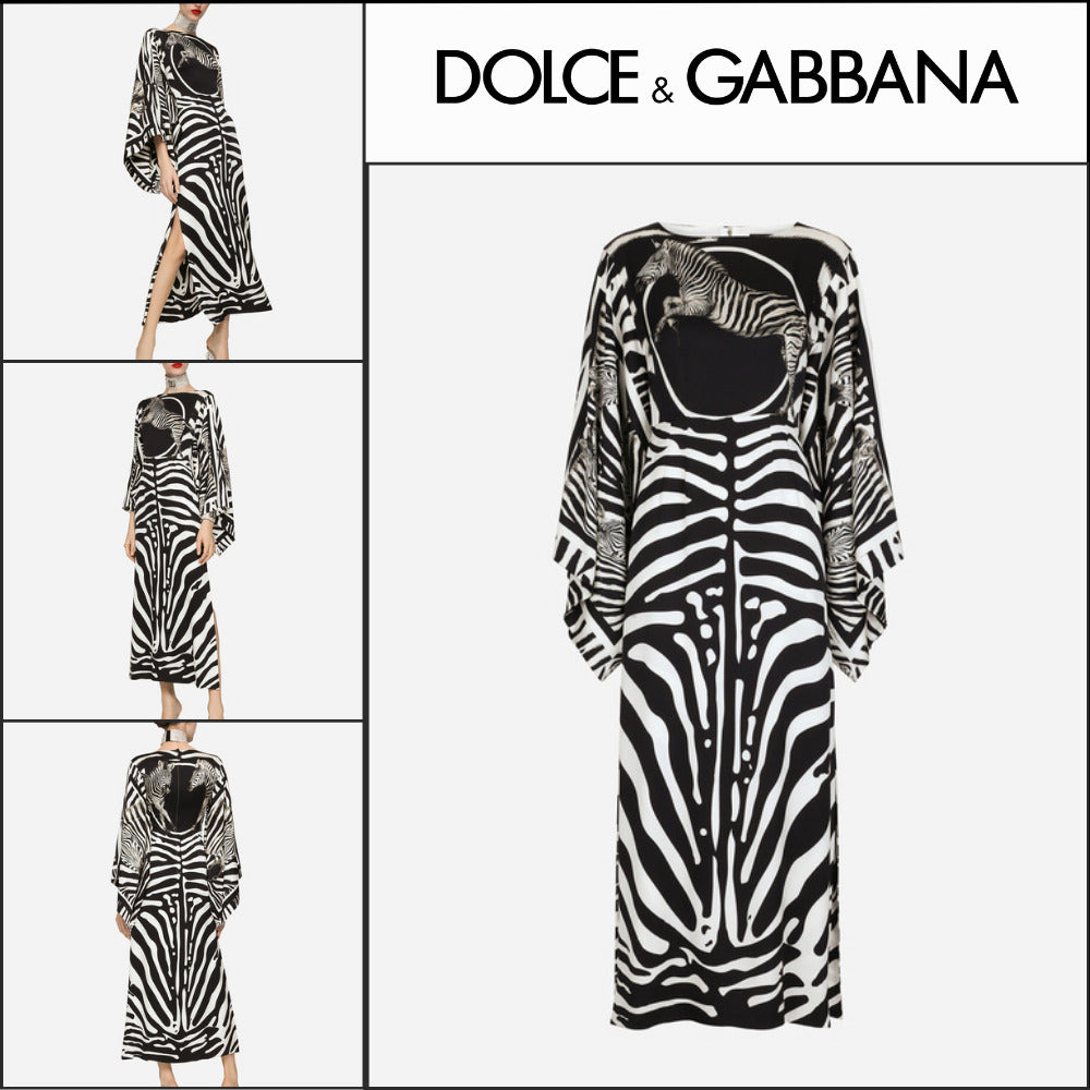 【Dolce & Gabbana】LONG ZEBRA-PRINT CHARMEUSE DRESS