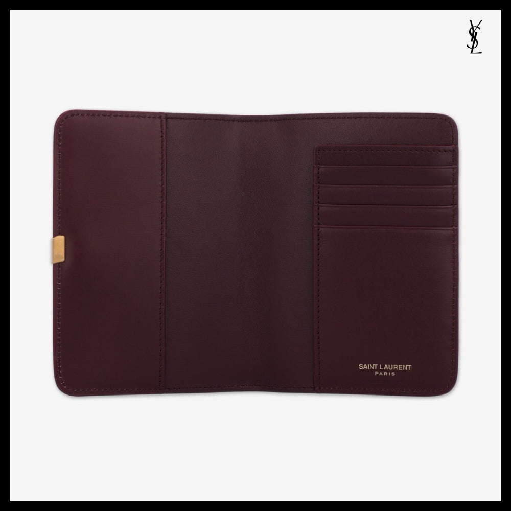 【Saint Laurent】Monogram Voltaire Passport Wallet Wine