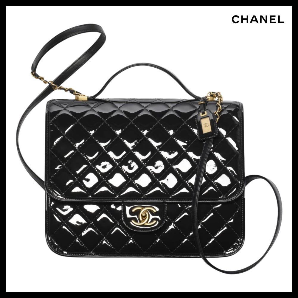 【CHANEL】Large Backpack Patent Calfskin & Gold Black