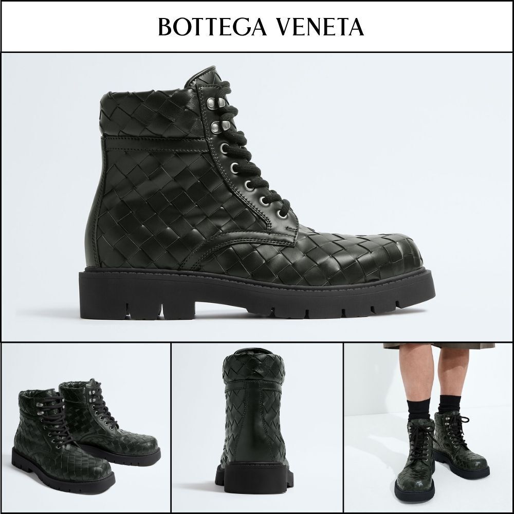 【BOTTEGA VENETA】Head Dog Lace-Up Ankle Boots Dark Green