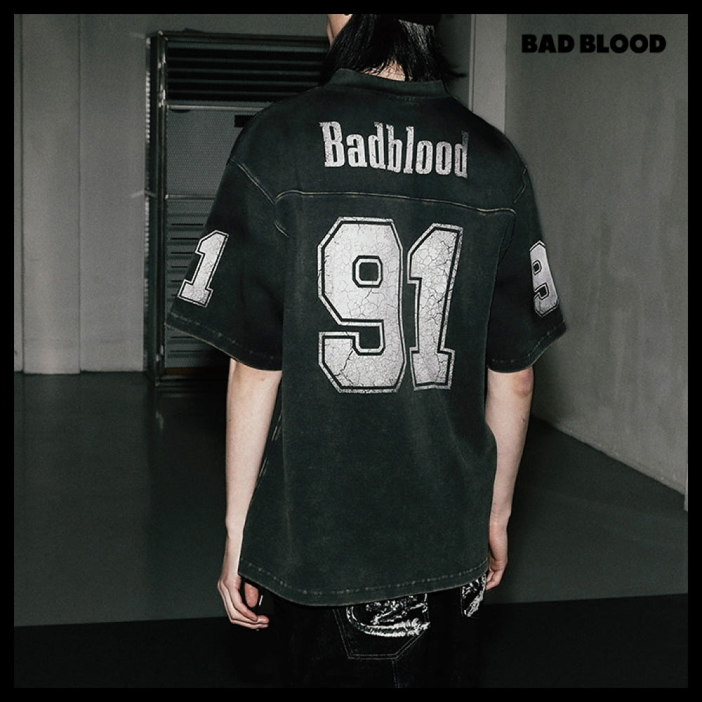 【BADBLOOD】91 Crack Print V Neck T Shirt 2colors