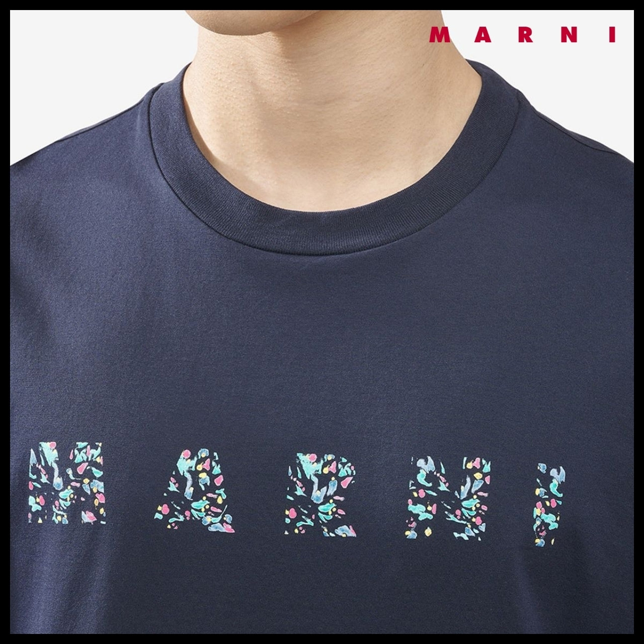 【MARNI】Logo Short Sleeve T-Shirt - Blue Black