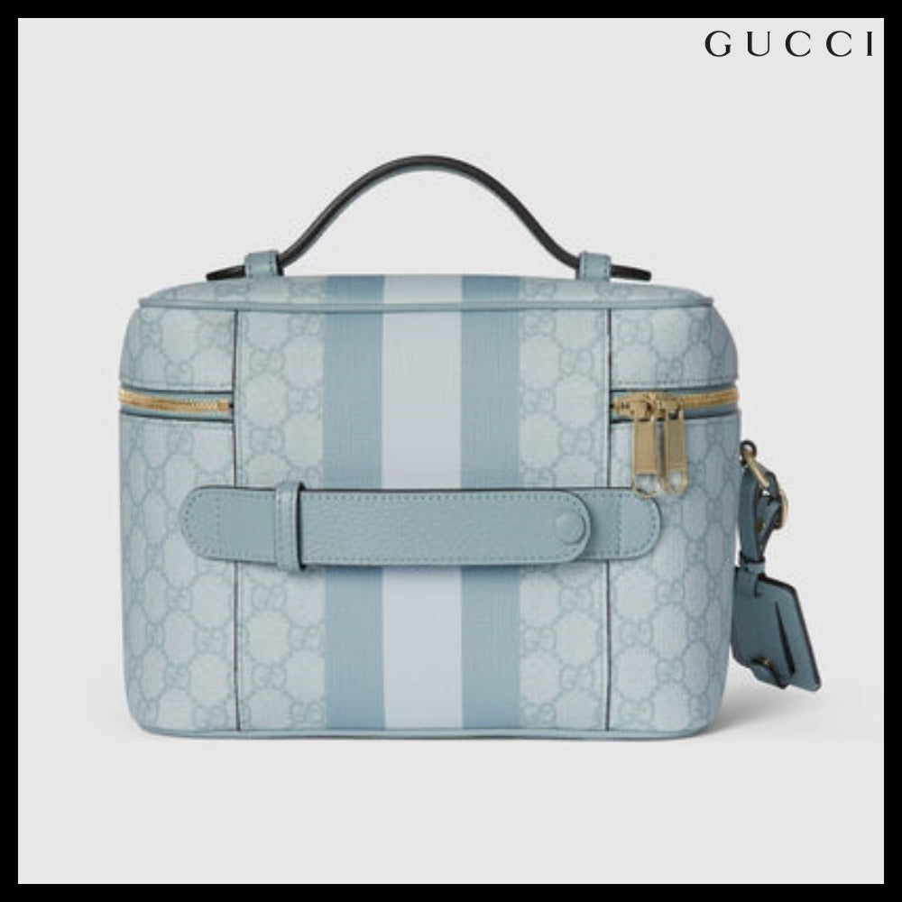 【GUCCI】GG Supreme Web Stripe Canvas Tote Bag Blue