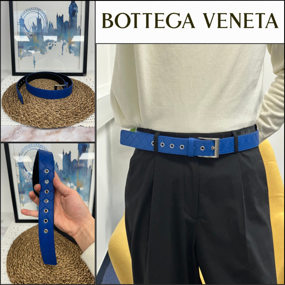 【BOTTEGA VENETA】Intrecciato Nappa Leather Men’s Belt BLUE