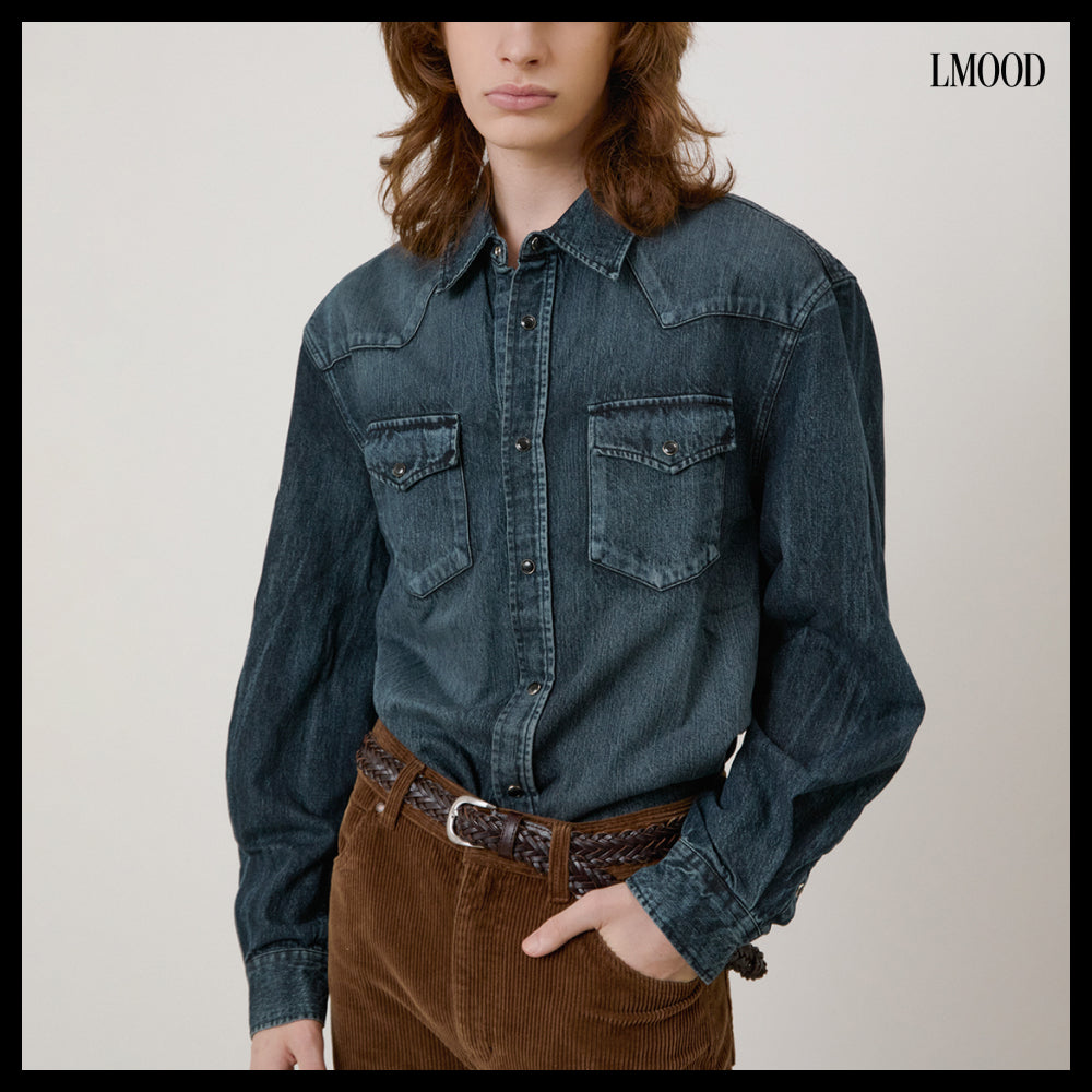 【LMOOD】Leo Western Denim Shirt Midnight Blue