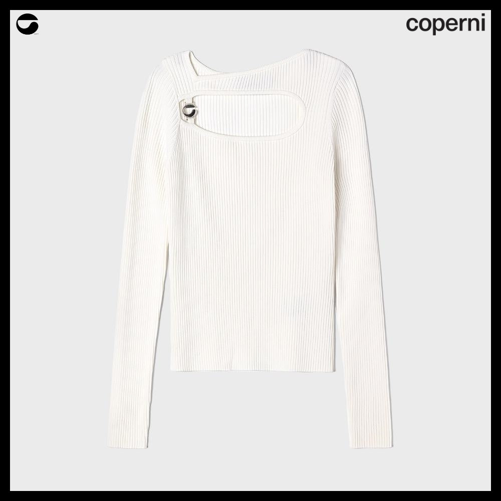 【Coperni】Womens Knitted Cut Out Long Sleeve Top White