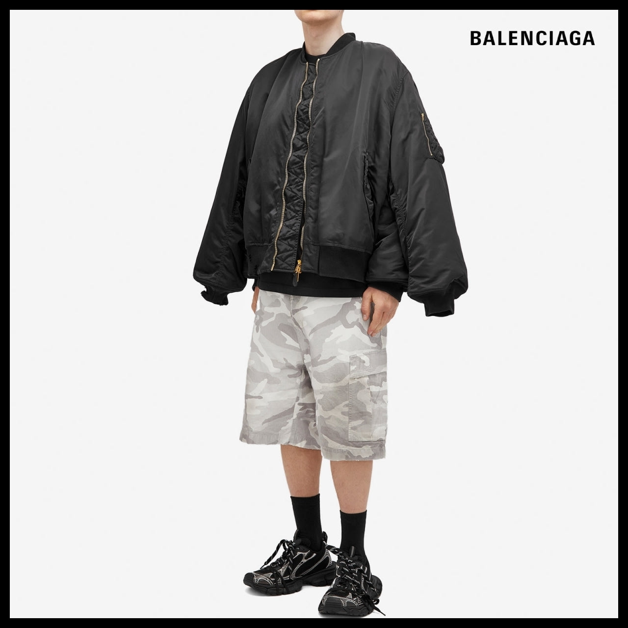 【BALENCIAGA】Double Sleeve Bomber Jacket Black