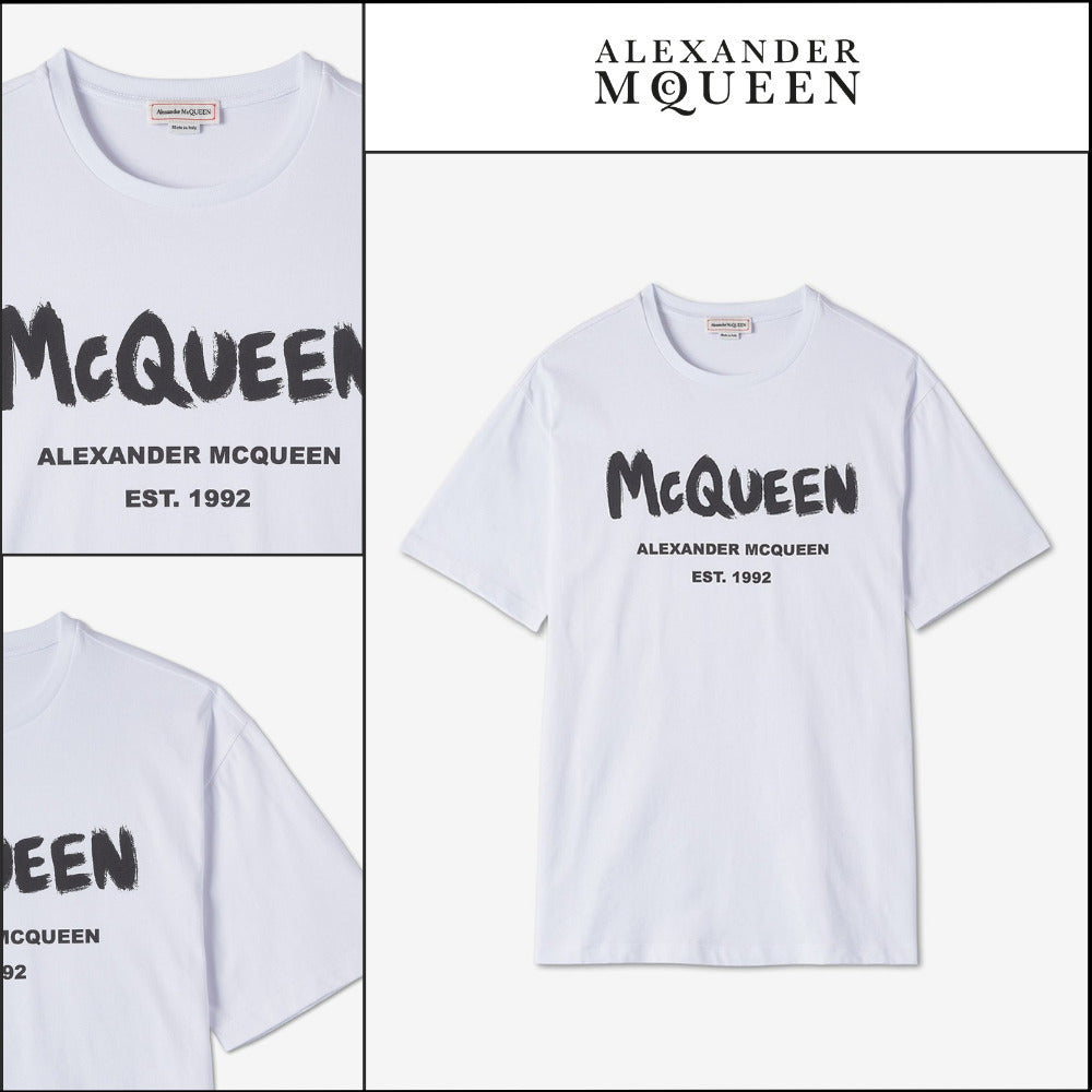 【Alexander Mcqueen】Graffiti Logo ShortSleeve T-shirt White