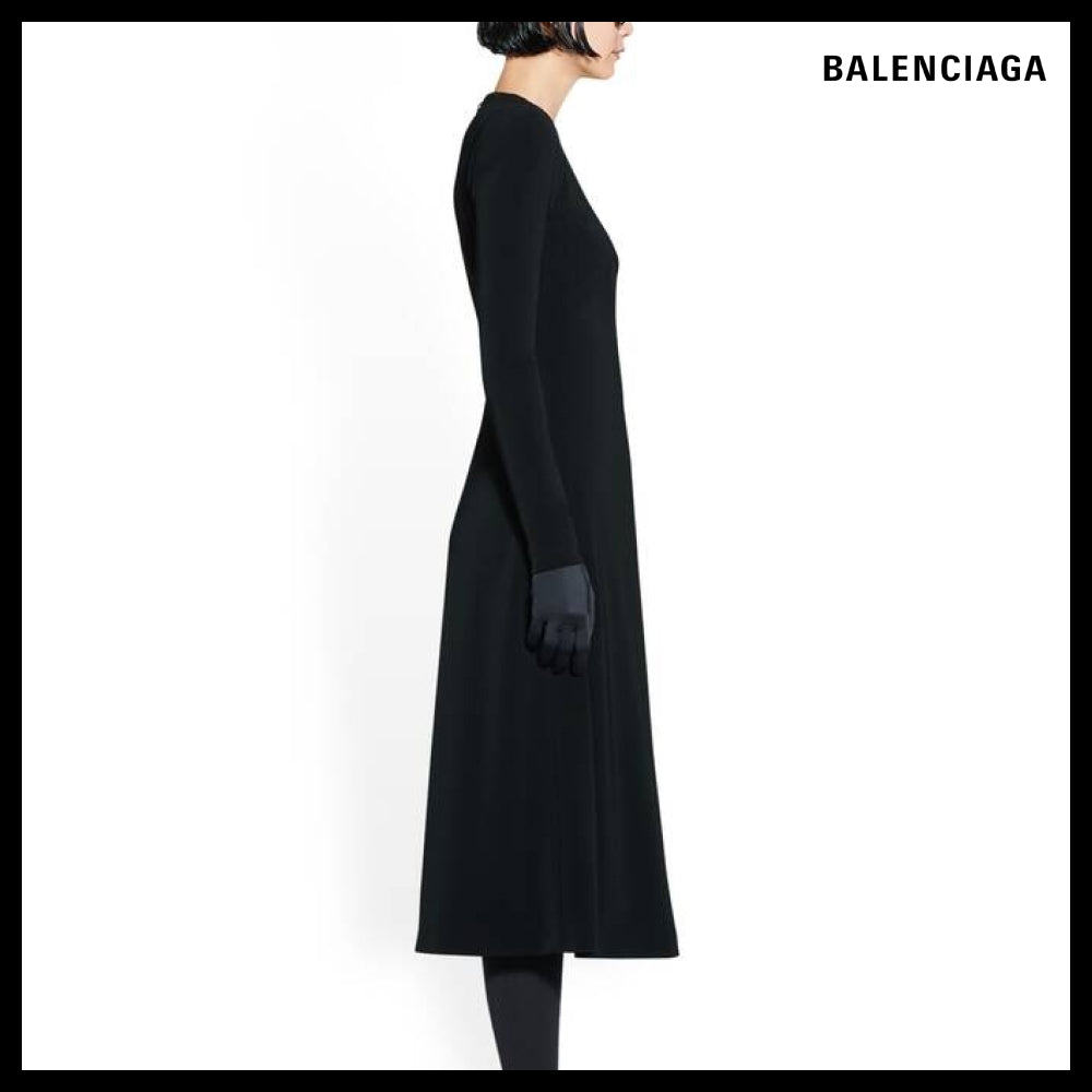 【BALENCIAGA】A-line Crewneck Dress Black