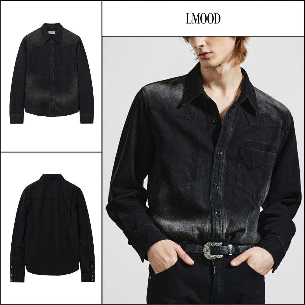 【LMOOD】Fog Denim Shirt Crack Black