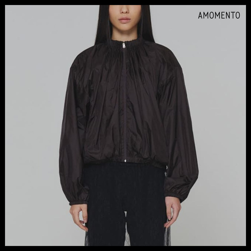 【AMOMENTO】Neck Shirring Volume Jumper Dark Brown