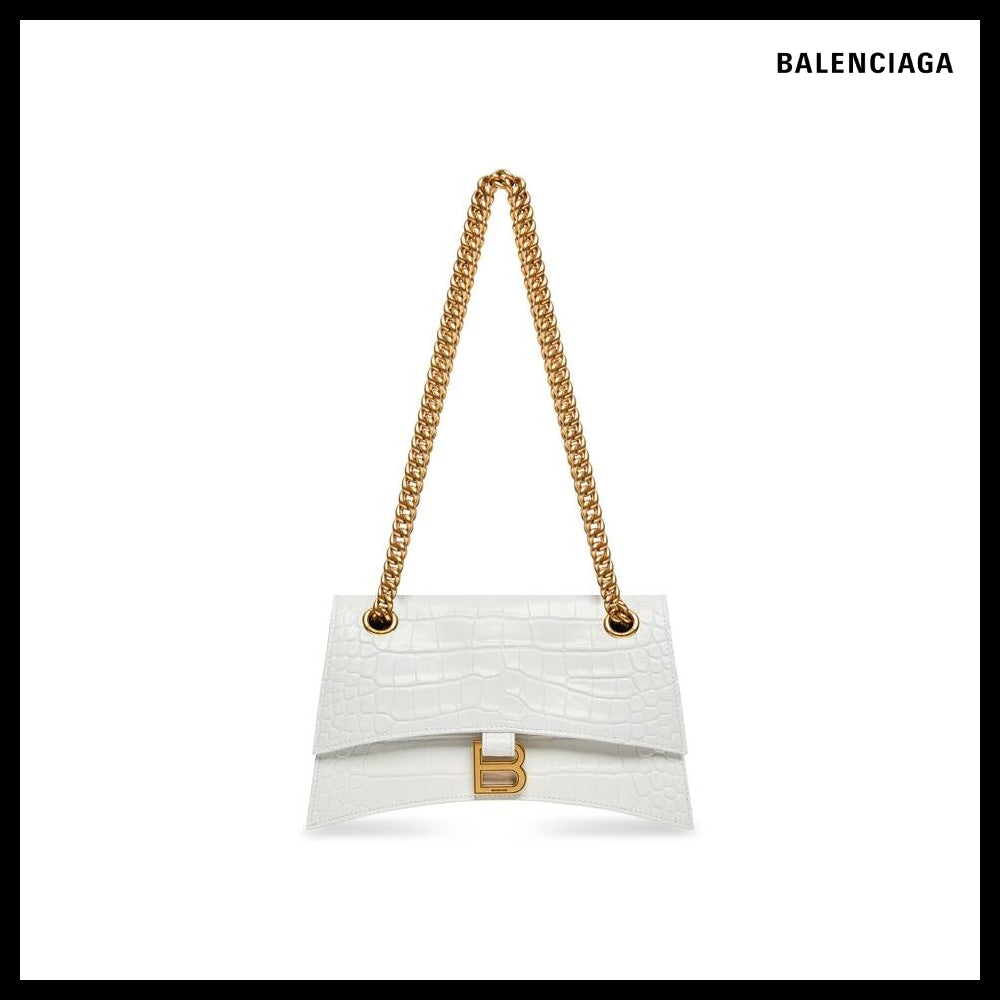 【BALENCIAGA】Crush Small Chain Bag Crocodile Embossed Optic