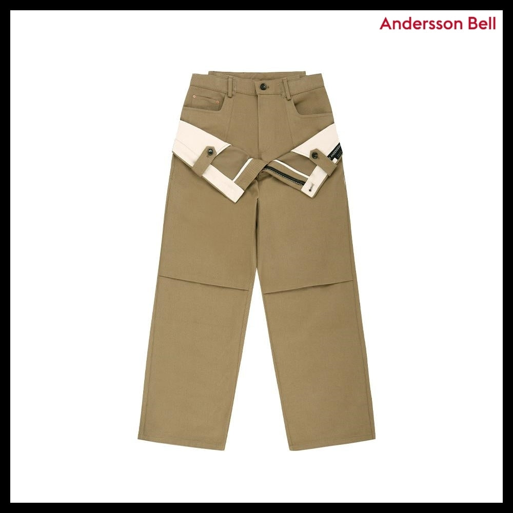 【ANDERSSON BELL】Double Waistband Wide-Leg Trousers Beige