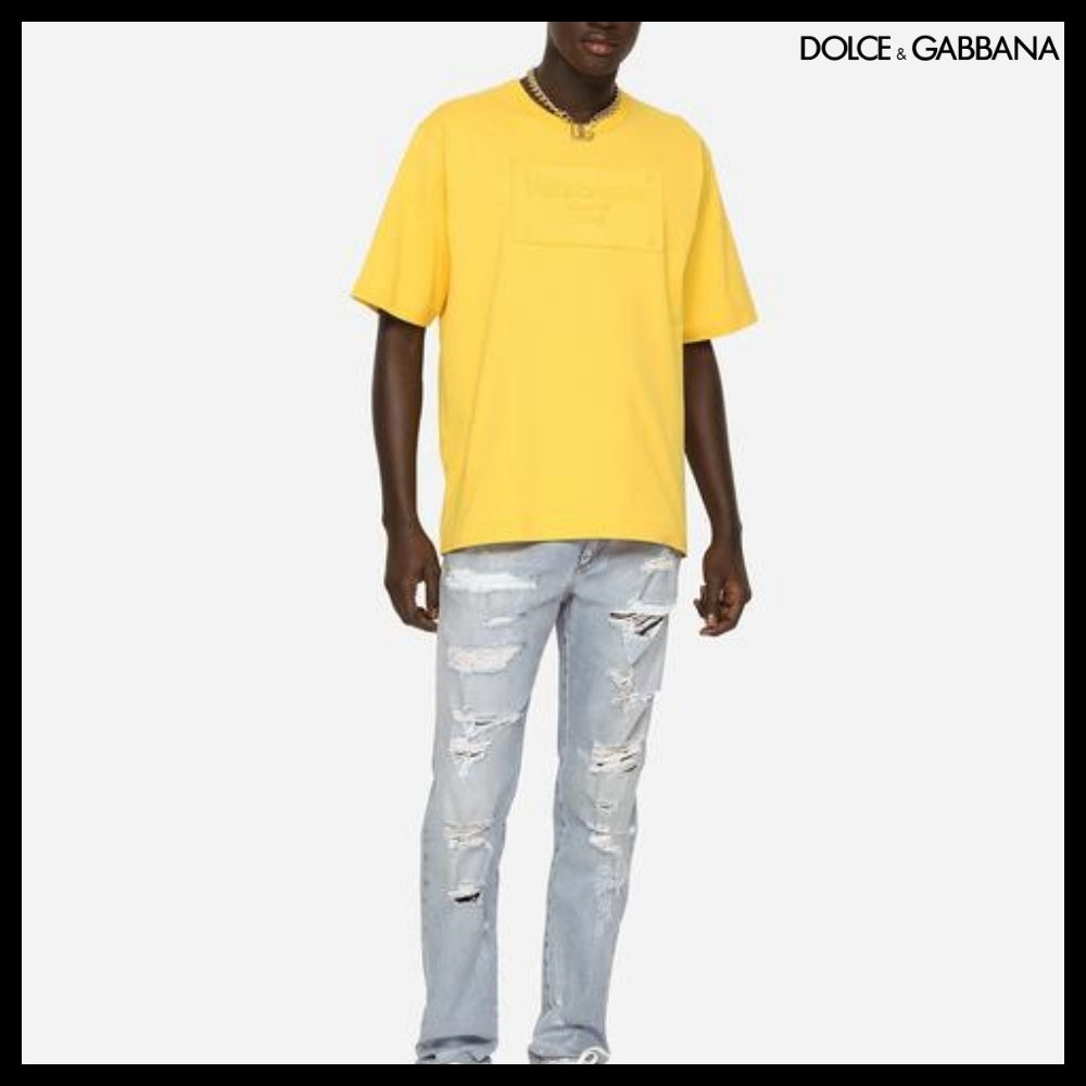 【Dolce&Gabbana】COTTON T SHIRT EMBOSSED LOGO YELLOW