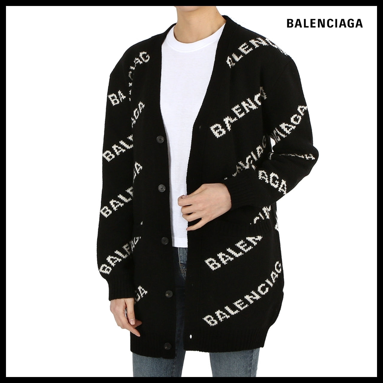 【BALENCIAGA】Allover Logo Cardigan Black White