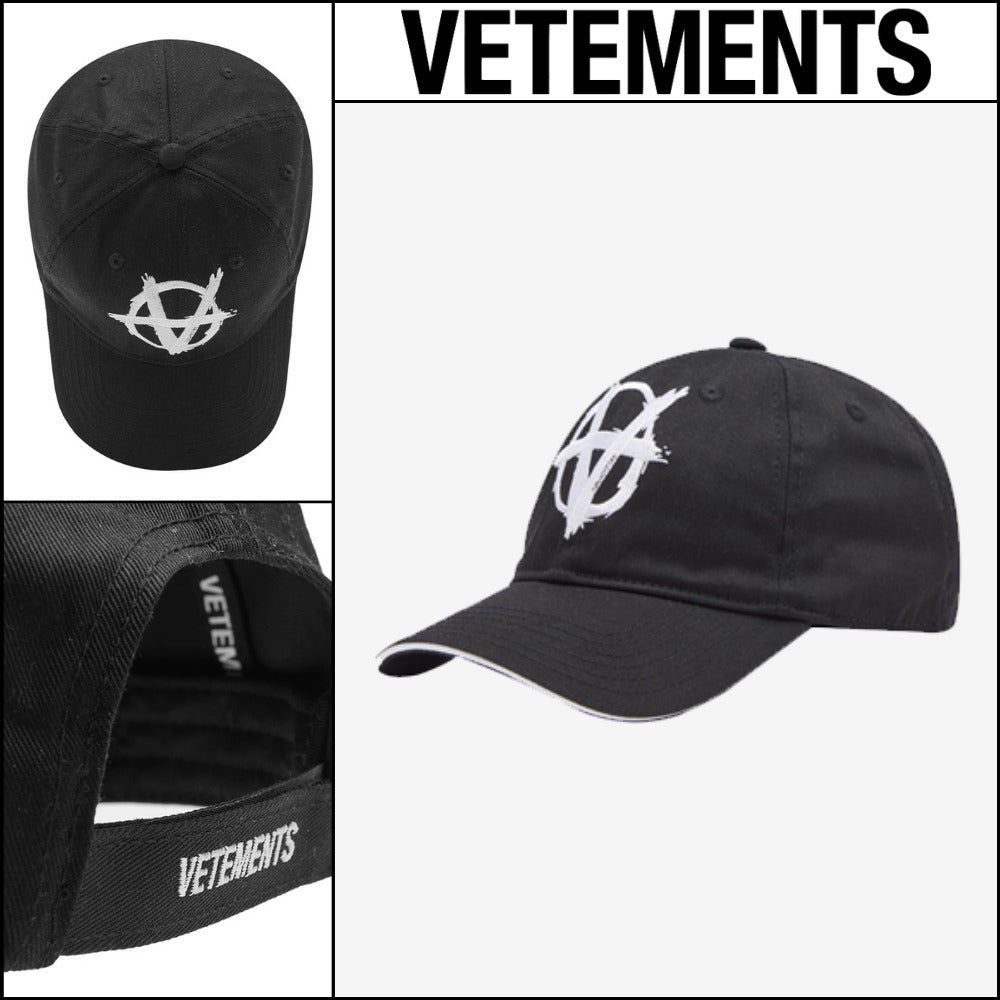 ◆VETEMENTS◆ Anarchy Logo Embroidered Cap Black