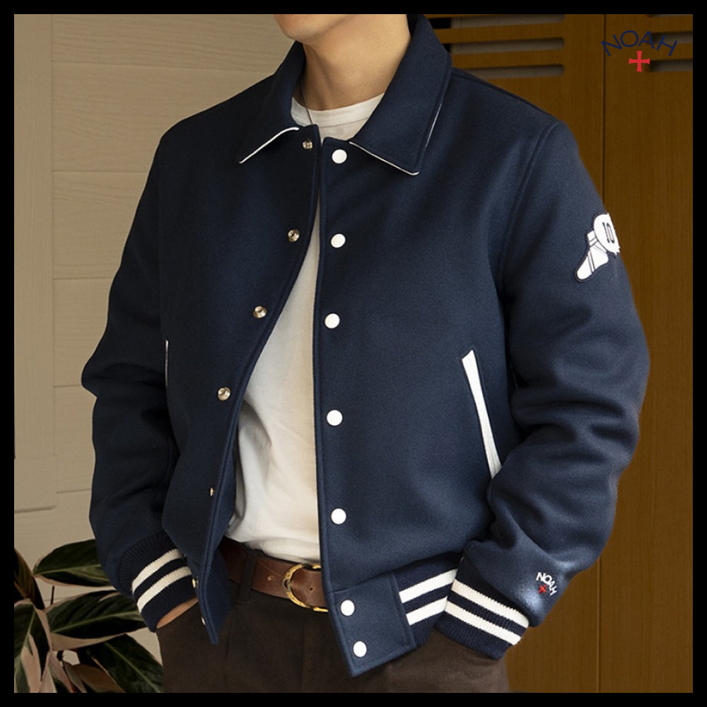 ◆NOAH◆ ウール スタジャン Varsity Jacket White ロゴ
