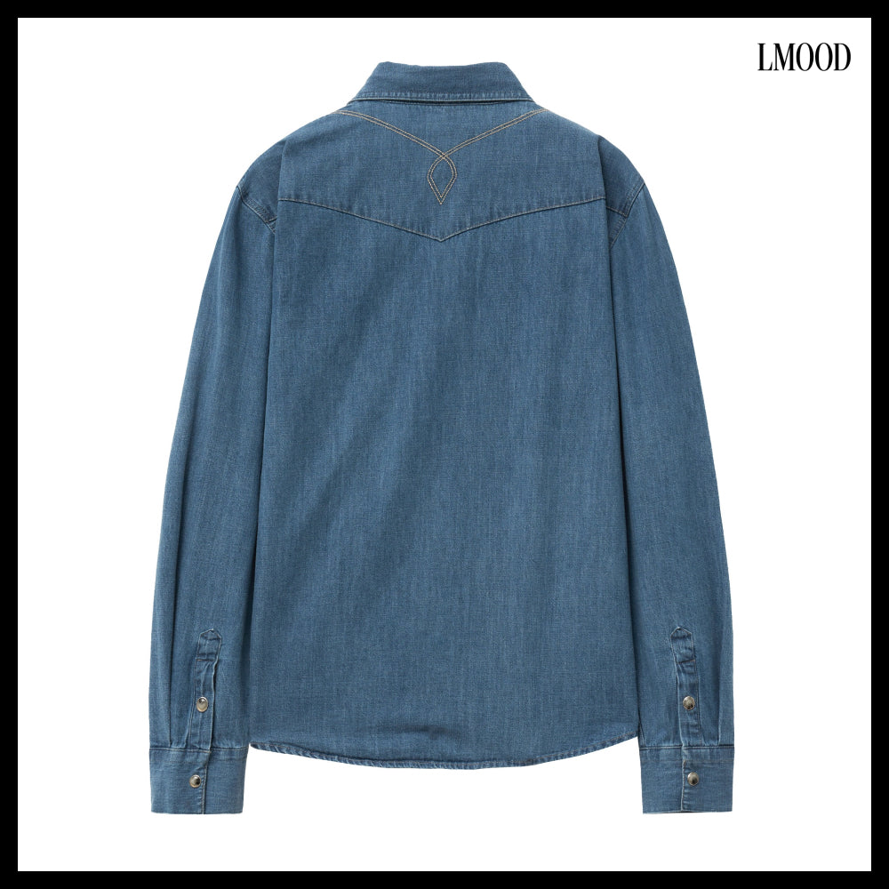 【LMOOD】W Stewart Western Denim Shirt Classic Blue