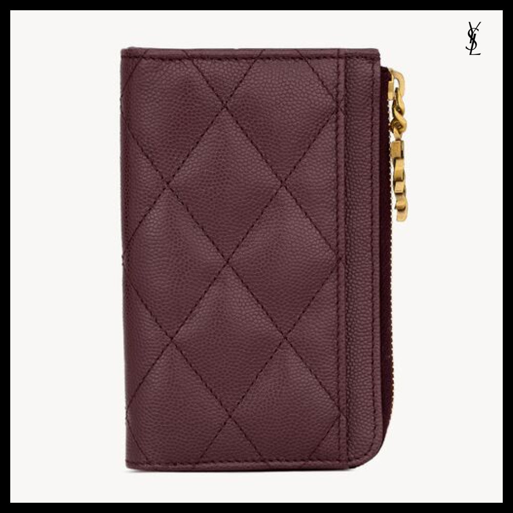 【Saint Laurent】Leather CASSANDRE BIJOU Zipped Card Case