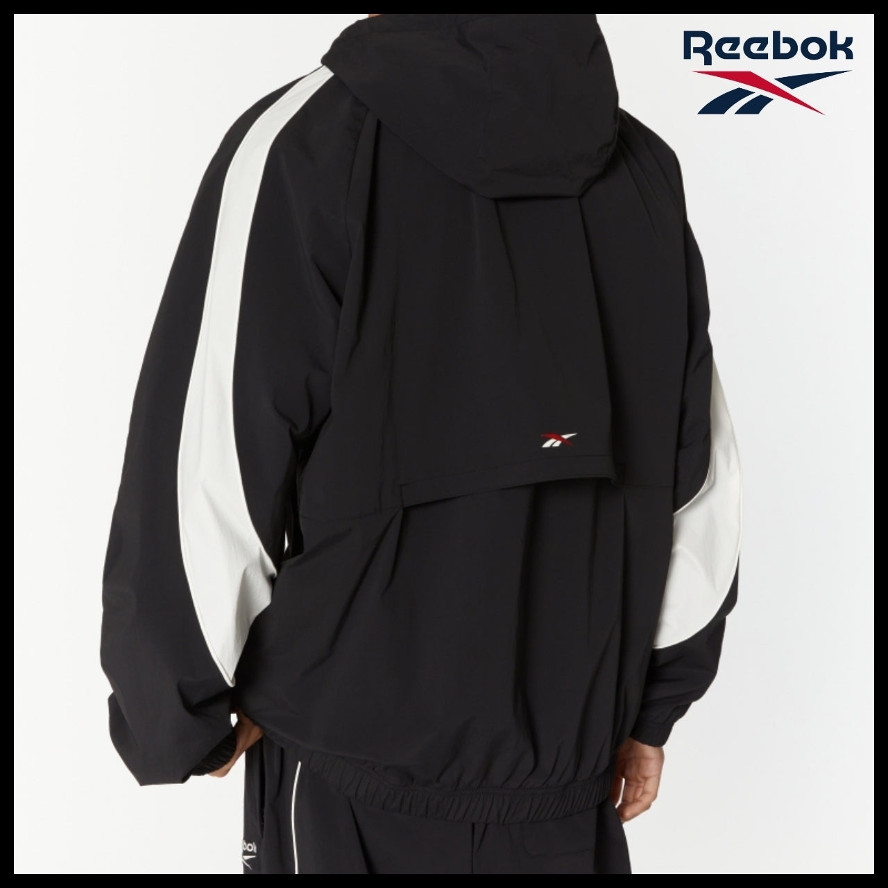 【Reebok】Stretch Hooded Windbreaker Jacket Black
