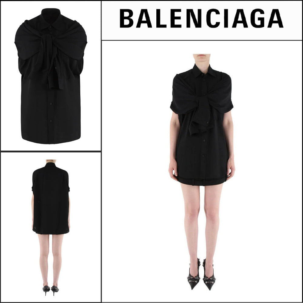 【BALENCIAGA】Sleeveless Knotted Shirt Black