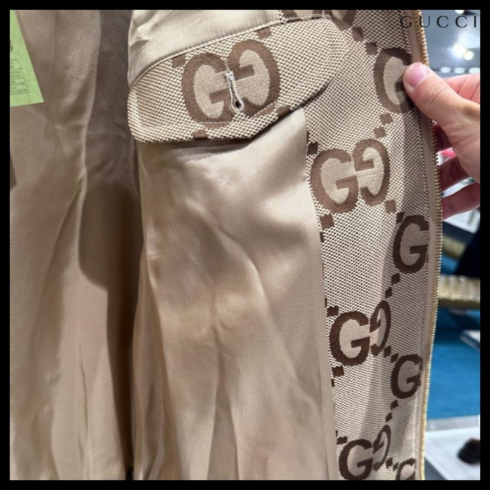 【GUCCI】Jumbo GG Cotton Canvas Blouson Jacket Camel Ebony