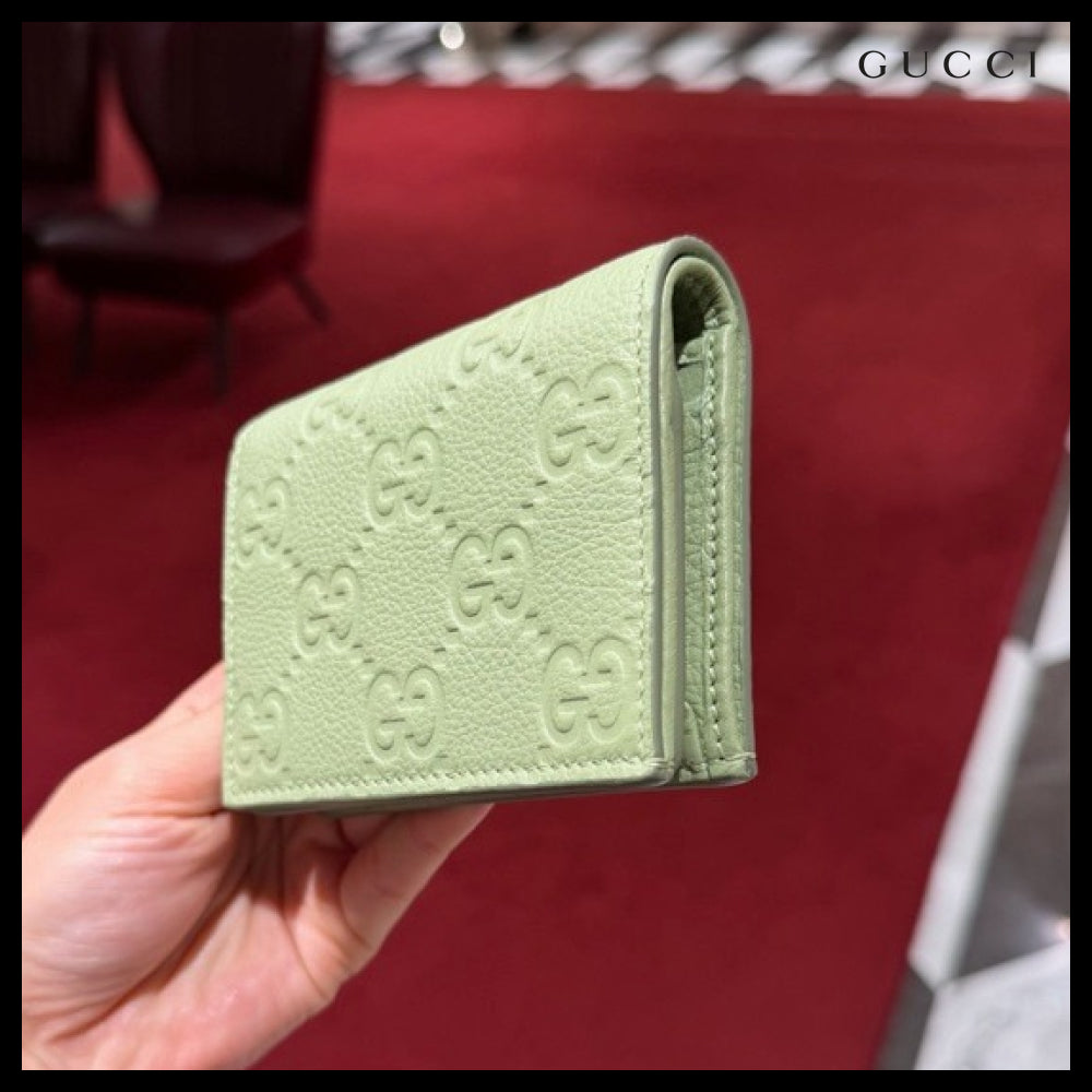 【Gucci】GG Emblem Leather Mini Bifold Wallet Pale Green